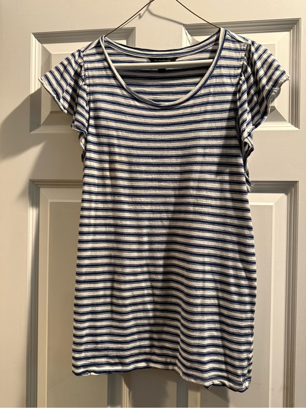 Banana Republic Navy and White Striped Scoop Neck Tee